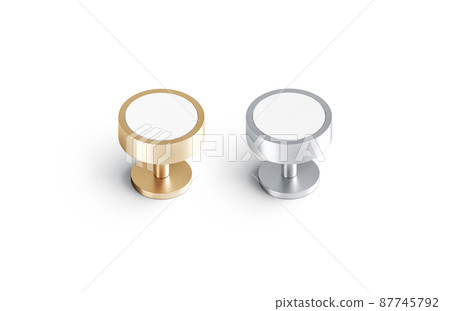 Blank round gold and silver cufflinks stud mockup, side view Blank round gold and silver cufflinks stud mockup, side view 87745792
