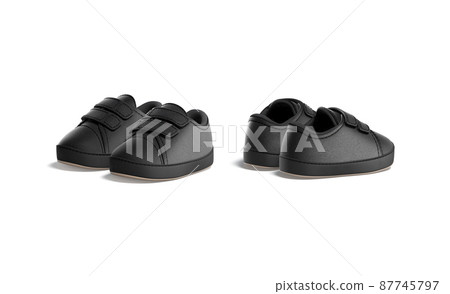 Blank black baby shoes pair mockup, half-turned view, side back 87745797