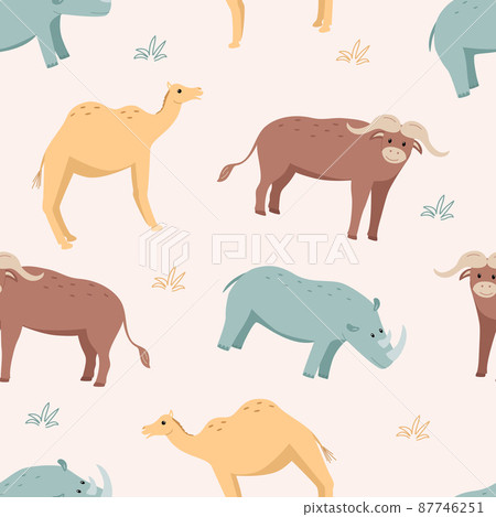 Seamless pattern African animals wallpaper for kids with cute funny cartoon animals 87746251