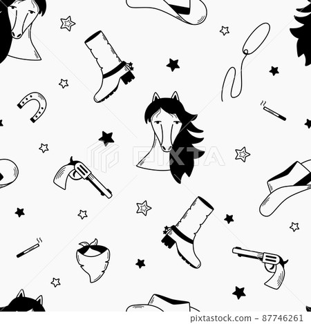 Seamless wild west pattern. Background vector illustration elements of cowboy western Seamless wild west pattern. Background vector illustration elements of cowboy western 87746261