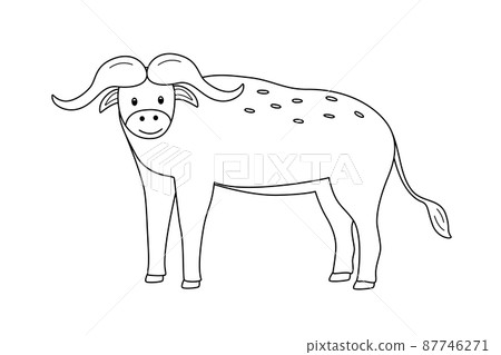 African buffalo cute cartoon vector illustration. Coloring book isolated on white African buffalo cute cartoon vector illustration. Coloring book isolated on white 87746271