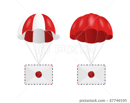 Vector 3d Realistic Vintage Letter Stamp, Wax Seal on White Envelope with Red Parachute Set. Certificate, Document. Imprint, Insignia, Tag. Guarantee, Secret Sign, Label, Envelope, Parachutes Closeup Vector 3d Realistic Vintage Letter Stamp, Wax Seal on White Envelope with Red Parachute Set. Certificate, Document. Imprint, Insignia, Tag. Guarantee, Secret Sign, Label, Envelope, Parachutes Closeup 87746595