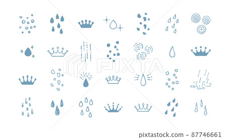 Simple and cute hand-drawn illustration of water drops, raindrops, milk crown, decoration set 87746661