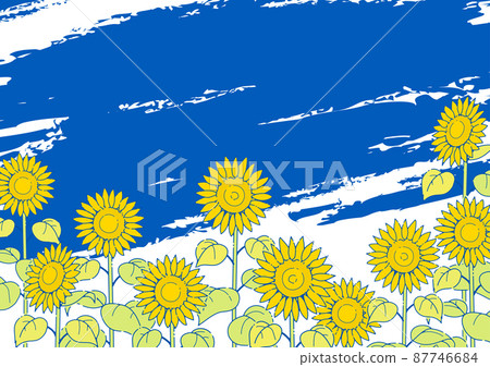 Illustration of sunflowers drawn in blue and yellow of the Ukrainian flag (background illustration for anti-war message) 87746684
