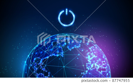 Abstract blue planet Earth with power button over it Abstract blue planet Earth with power button over it 87747955