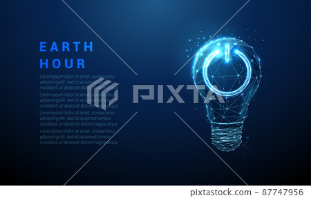 Abstract blue glowing light bulb with power button on it Abstract blue glowing light bulb with power button on it 87747956