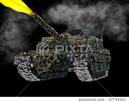 Tank cannon firing 87749381