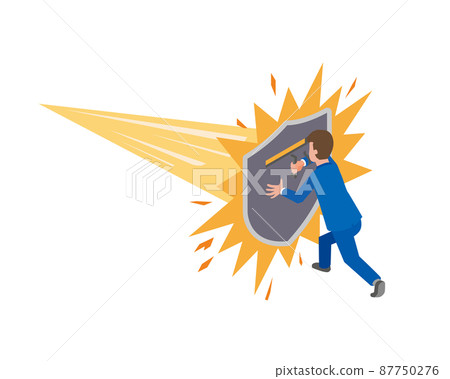 Male office worker defending with a shield 87750276