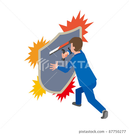 Male office worker defending with a shield 87750277