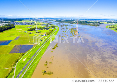Middle Tone River basin flooded by typhoon (Typhoon No. 19 in 2019) Middle Tone River basin flooded by typhoon (Typhoon No. 19 in 2019) 87750722