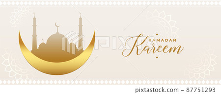 nice ramadan kareem wishes banner with golden moon and mosque 87751293