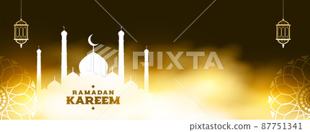 islamic ramadan kareem arabic banner with mosque and lanterns 87751341