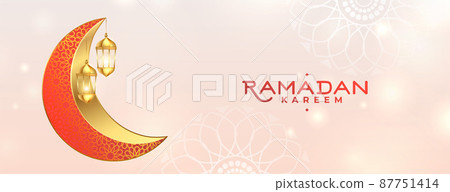 golden decorative moon with islamic lantern ramadan kareem banner 87751414