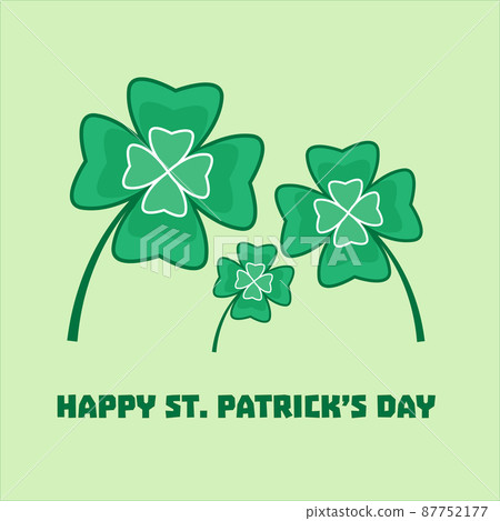 Irish holiday Saint Patrick's Day. Quatrefoil clovers on abstract green background. Vector illustration with four-leaf clover for greeting card, poster, celebration banner 87752177
