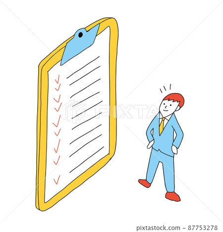 Illustration of a businessman checking and preparing on the checklist Illustration of a businessman checking and preparing on the checklist 87753278