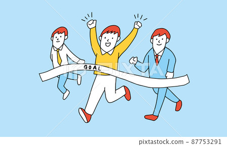 一名學生和一名商人的插圖，他們跑著並剪掉了目標膠帶 87753291