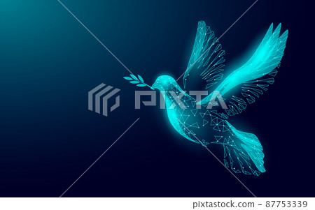 Low poly art dove of peace. World Day pigeon hope emblem against military conflict violence poster drawing sketch. National bird stop no war vector illustration 87753339