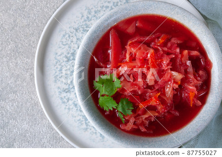 Borsch. Red soup with beets, cabbage, potatoes Borsch. Red soup with beets, cabbage, potatoes 87755027