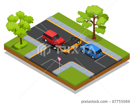 Car Accidents Isometric Composition - Stock Illustration [87755089] - PIXTA