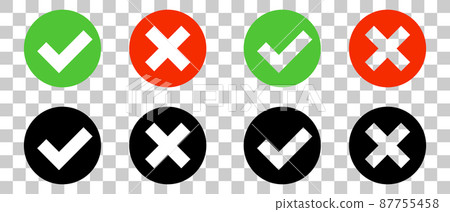一組複選標記和交叉標記。透明背景。 87755458