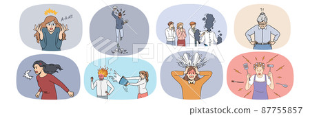 Collection of furious people yell unable to control emotions  87755857