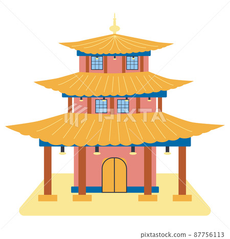 Diaojiaolou. Colorful Chinese buildings, flat isolated illustration. China town traditional pagoda house Diaojiaolou. Colorful Chinese buildings, flat isolated illustration. China town traditional pagoda house 87756113