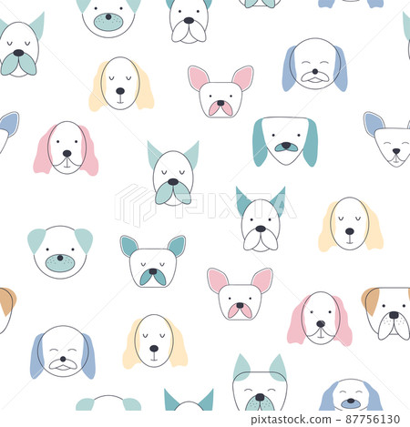 Seamless childish pattern with dog animal faces. Creative nursery background. Perfect for kids design, fabric, wrapping, wallpaper, textile, apparel 87756130