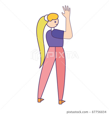 Isolated happy girl cartoon with one hand up Vector Isolated happy girl cartoon with one hand up Vector 87756834