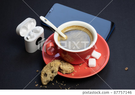 Coffee break during working day, creative people, advertising business concept Coffee break during working day, creative people, advertising business concept 87757146