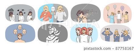 Collection of stressed people suffer from mental problems Collection of stressed people suffer from mental problems 87758167