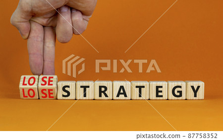 Lose-lose strategy symbol. Businessman turns wooden cubes with words lose lose strategy. Beautiful orange table, orange background. Business, lose-lose strategy concept. Copy space. 87758352