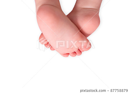 Baby feets isolated on white. Top view. 87758879
