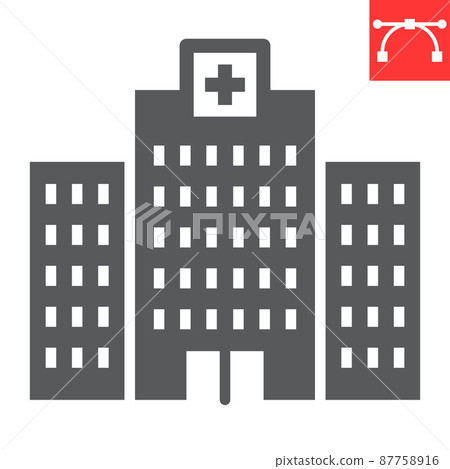 Hospital glyph icon, AIDS and building, AIDS center sign vector graphics, editable stroke solid icon, eps 10. Hospital glyph icon, AIDS and building, AIDS center sign vector graphics, editable stroke solid icon, eps 10. 87758916