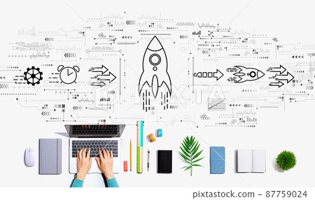 Rapid growth concept with person using a laptop Rapid growth concept with person using a laptop 87759024
