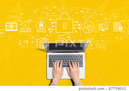 Data Security concept with person using laptop Data Security concept with person using laptop 87759032