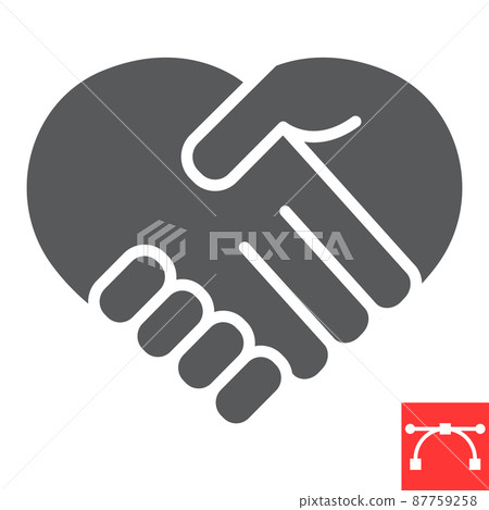 Heart handshake glyph icon, love and help, handshake sign vector graphics, editable stroke solid icon, eps 10. 87759258