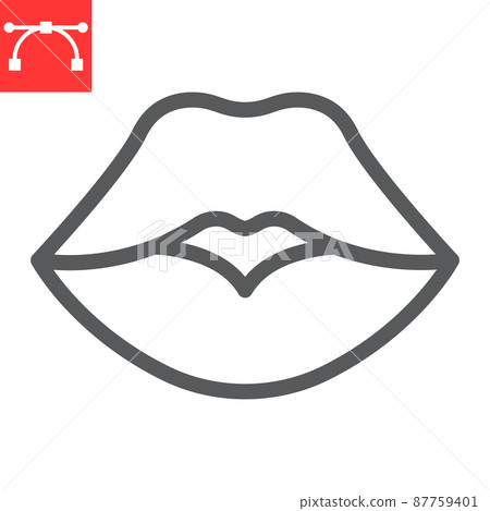 Red lips line icon, valentines day and kiss, sexy lips sign vector graphics, editable stroke linear icon, eps 10. 87759401