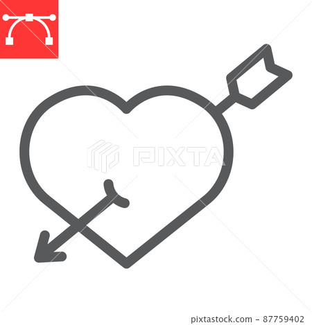 Pierced heart with arrow line icon, valentines day and love, heart with arrow sign vector graphics, editable stroke linear icon, eps 10. 87759402