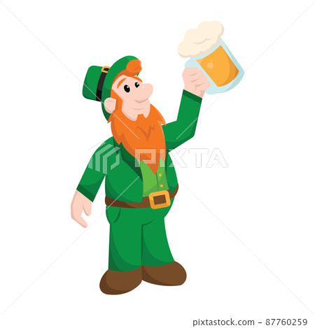 Isolated happy traditional irish elf with beer Saint patrick day Vector Isolated happy traditional irish elf with beer Saint patrick day Vector 87760259