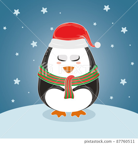 Isolated cute penguin with scarf on a winter landscape Vector 87760511