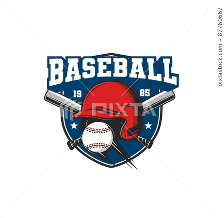 Baseball sport vector icon of crossed bats, helmet and ball on heraldic shield with stars. Baseball sport game club or team isolated icon with baseball player equipment and protective gears Baseball sport vector icon of crossed bats, helmet and ball on heraldic shield with stars. Baseball sport game club or team isolated icon with baseball player equipment and protective gears 87760662