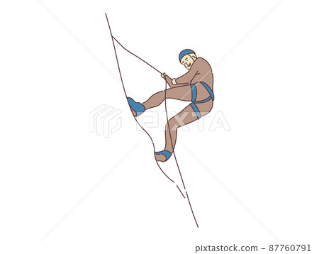 Abseiling Rock climbers climbing up the hill with harnesses 87760791