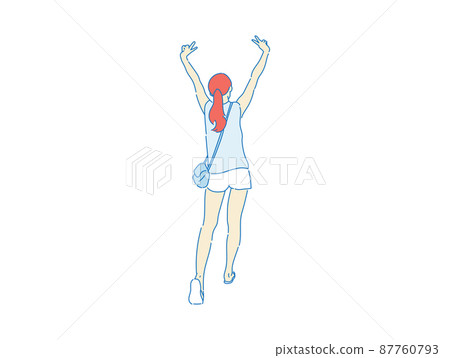 beautiful woman cute girl standing behind; backside view of person; vector 87760793