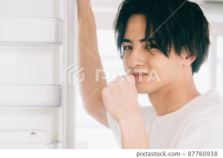 A young man brushing a tooth A young man brushing a tooth 87760938
