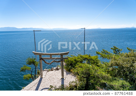 Torii of the dragon shrine famous for Kawarake-nage on Chikubu Island, Lake Biwa, Nagahama City, Shiga Prefecture Torii of the dragon shrine famous for Kawarake-nage on Chikubu Island, Lake Biwa, Nagahama City, Shiga Prefecture 87761488