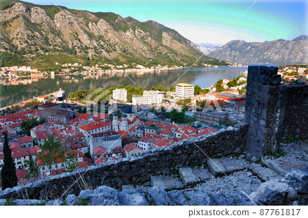 View from the walls of the world heritage fort city of Montenegro, Kotor 87761817