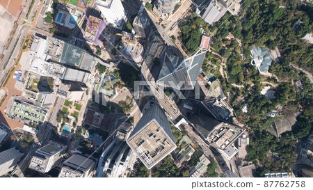 hong kong central financial district drone point of view 87762758