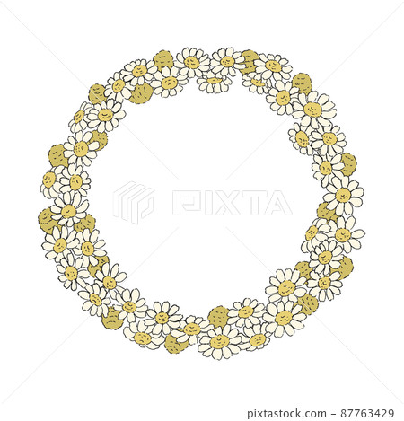Round frame of daisy flowers-Background to show gratitude-Hand drawn line drawing 87763429