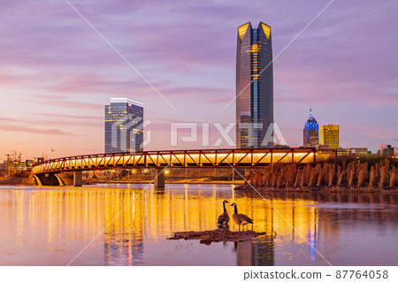 Sunset view of the Oklahoma skyline Sunset view of the Oklahoma skyline 87764058