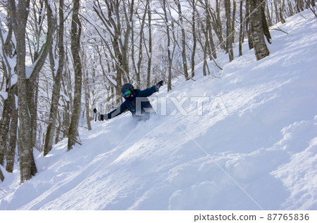 Snowboarder at Hakuba Cortina Ski Resort in Otari Village, Kita Azumino County, Nagano Prefecture 87765836